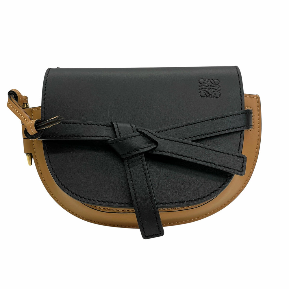 LOEWE Gate Dual Shoulder Bag Leather Black Brown